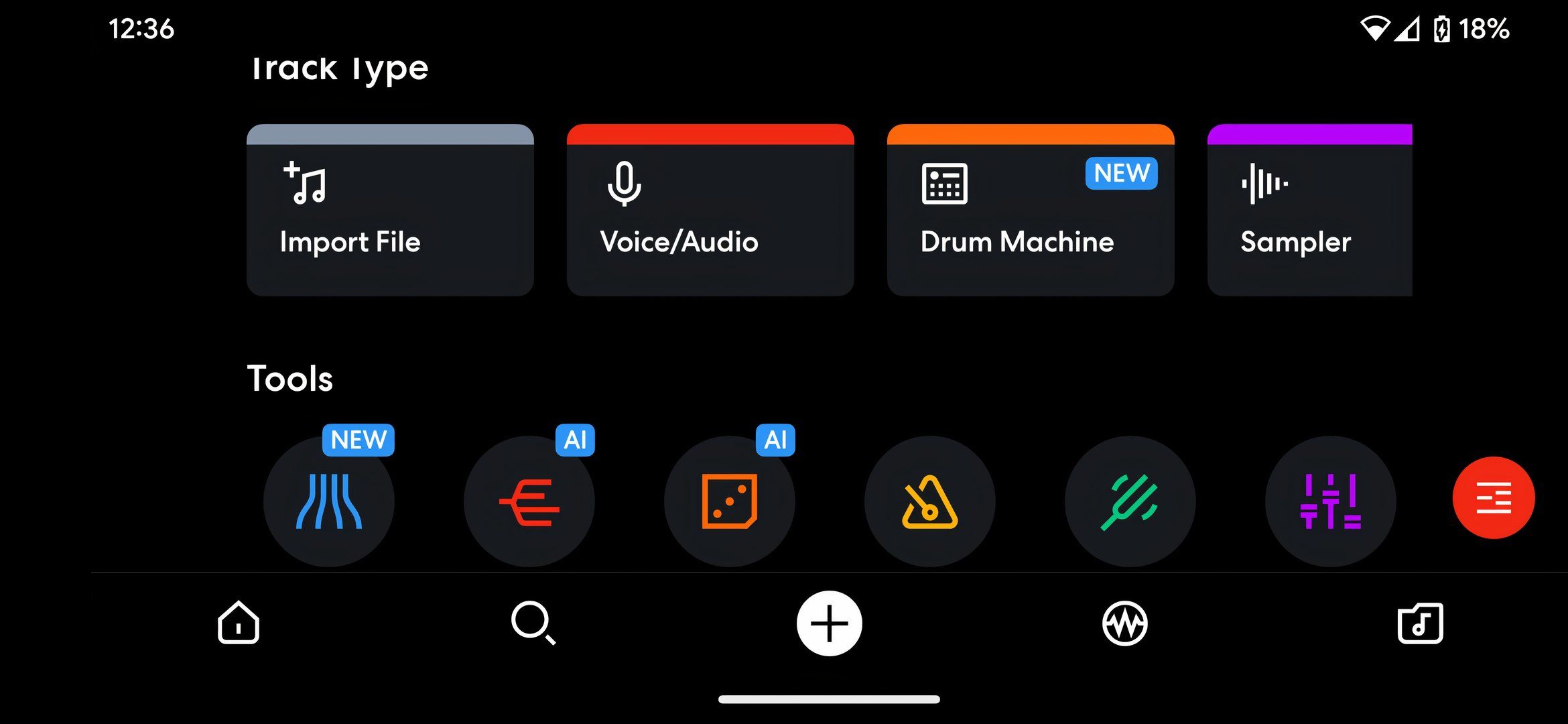 The BandLab main menu.