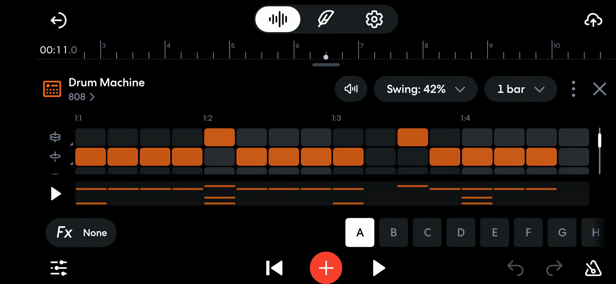 The BandLab drum machine matrix.