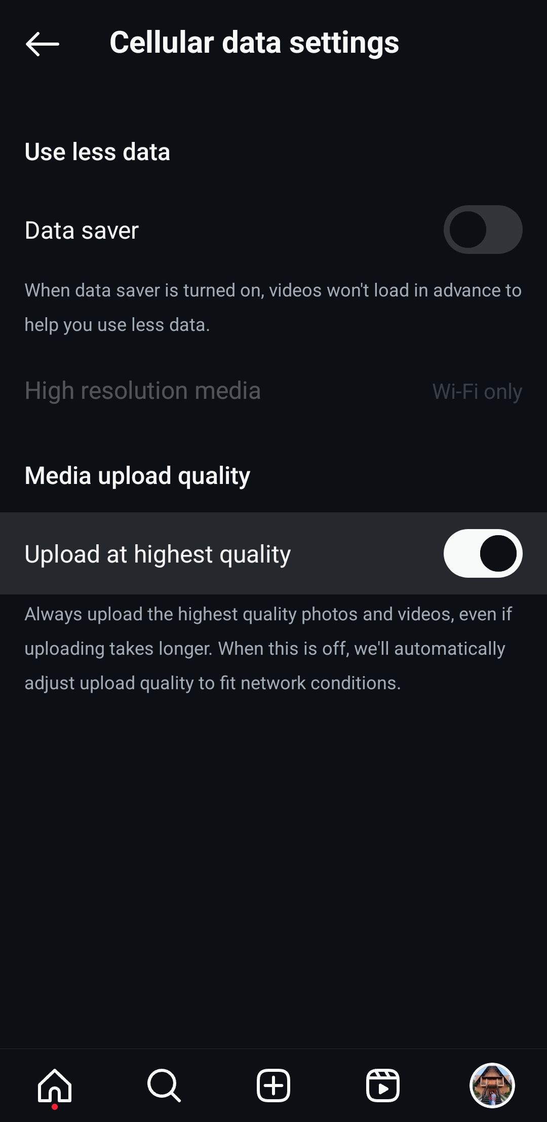 Cellular Data Settings on Instagram