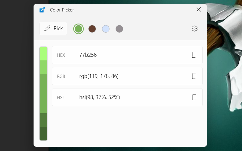 The PowerToys Color Picker on Windows.