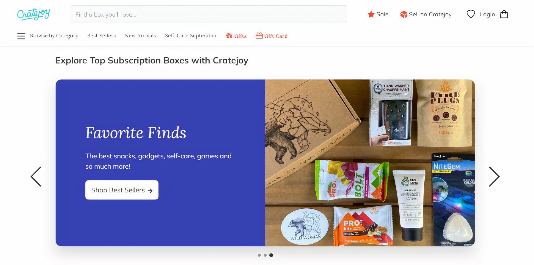 The homepage of Cratejoy, with navigation and top subscriptions.