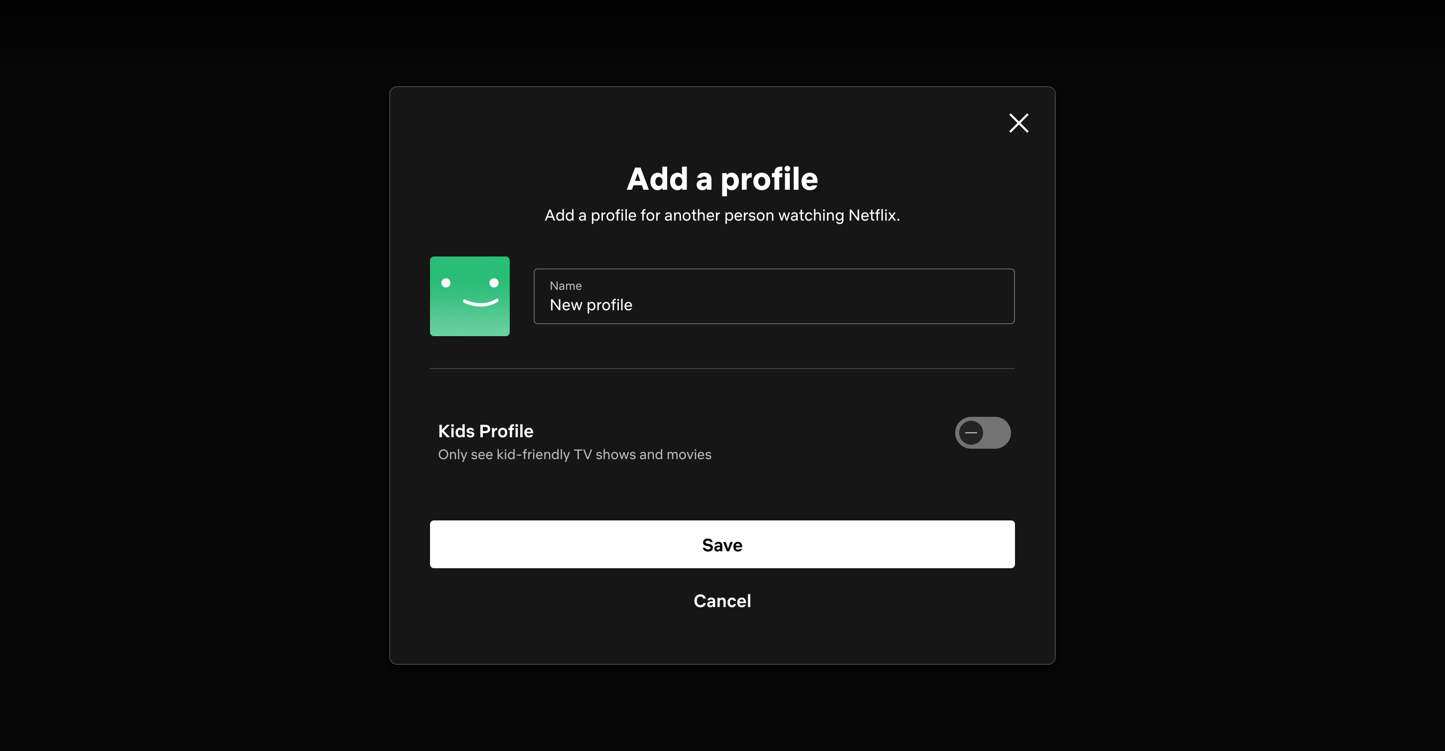 Creating a new Netflix profile