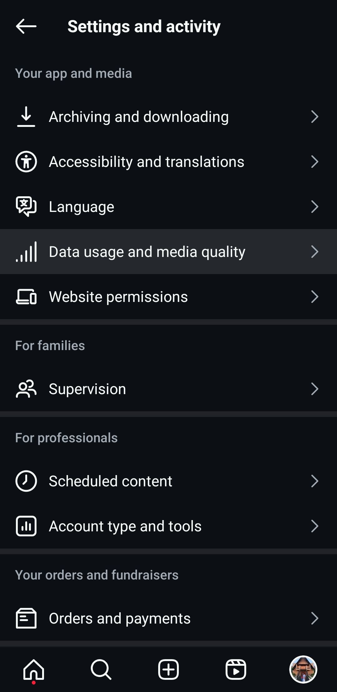 Data Usage and Media Quality Option in Instagram