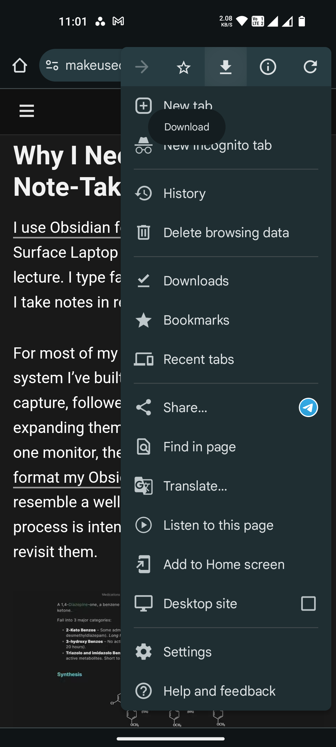 Downloading a web page in Chrome Android