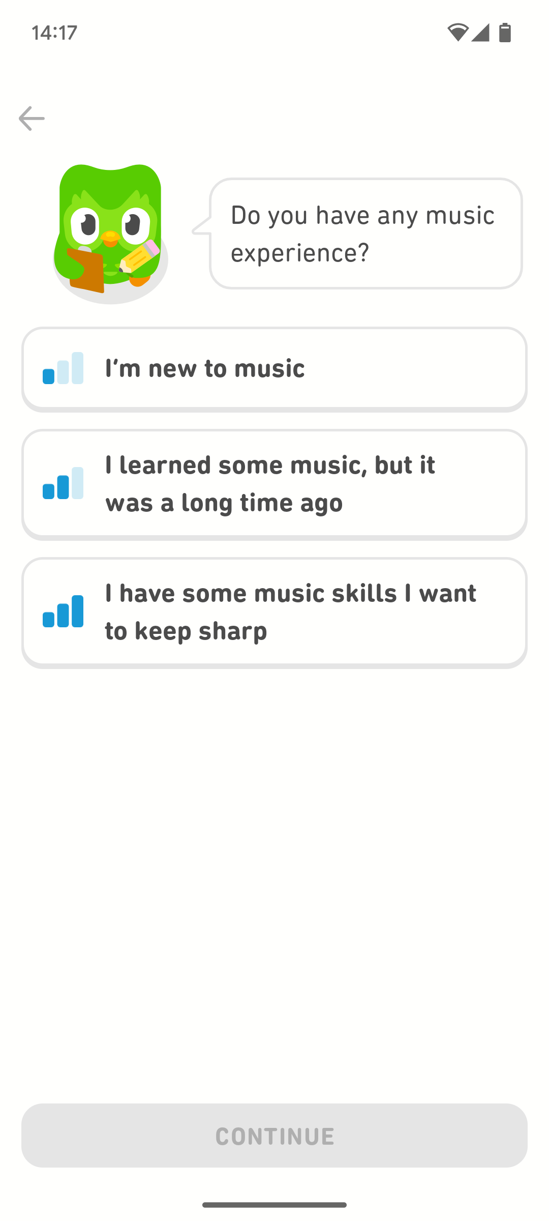 Questions asked before Duolingo's Music course