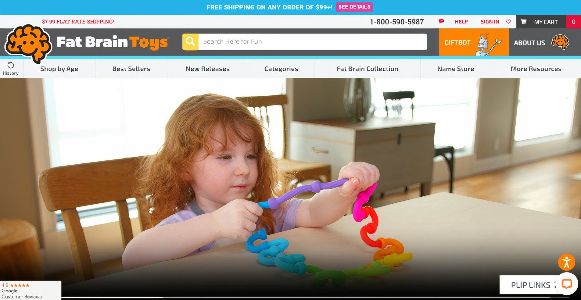 The homepage of FatBrain toys, with navigation.