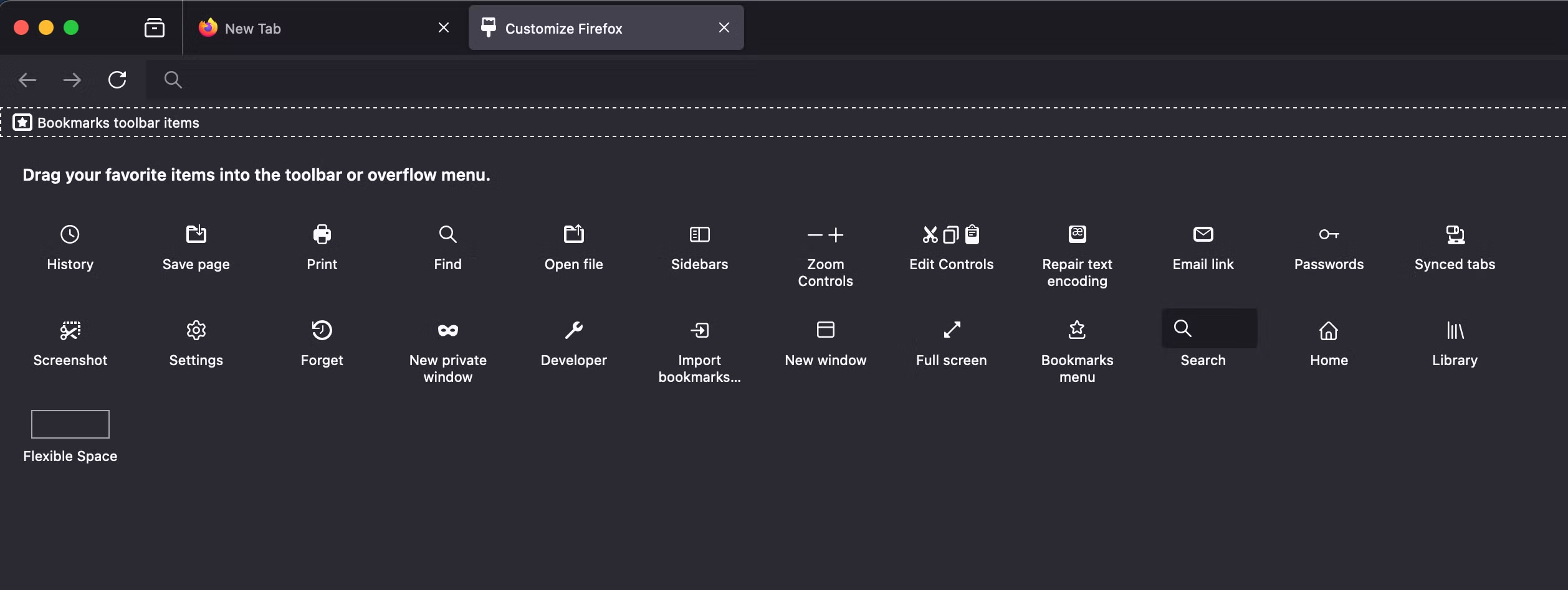 firefox options menu with icons