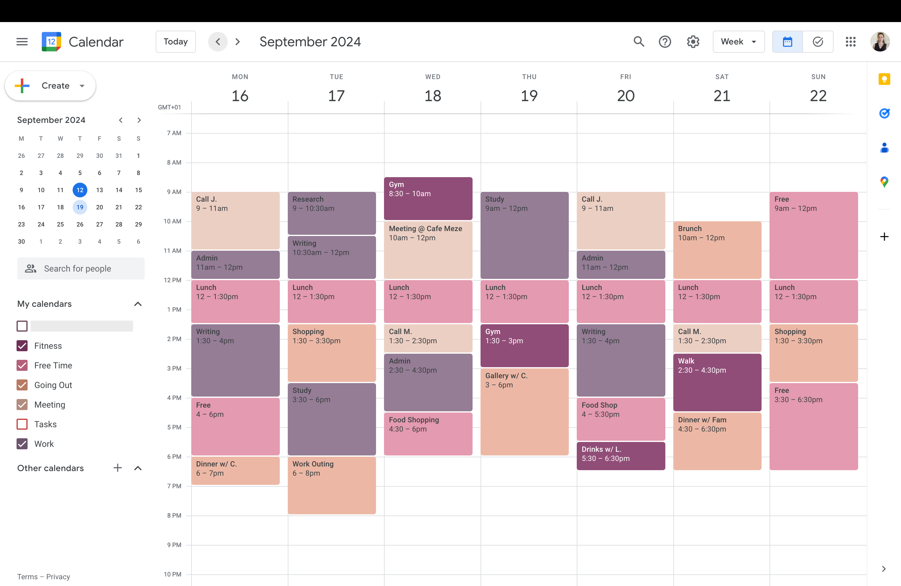 Google calendar with purple color scheme-1