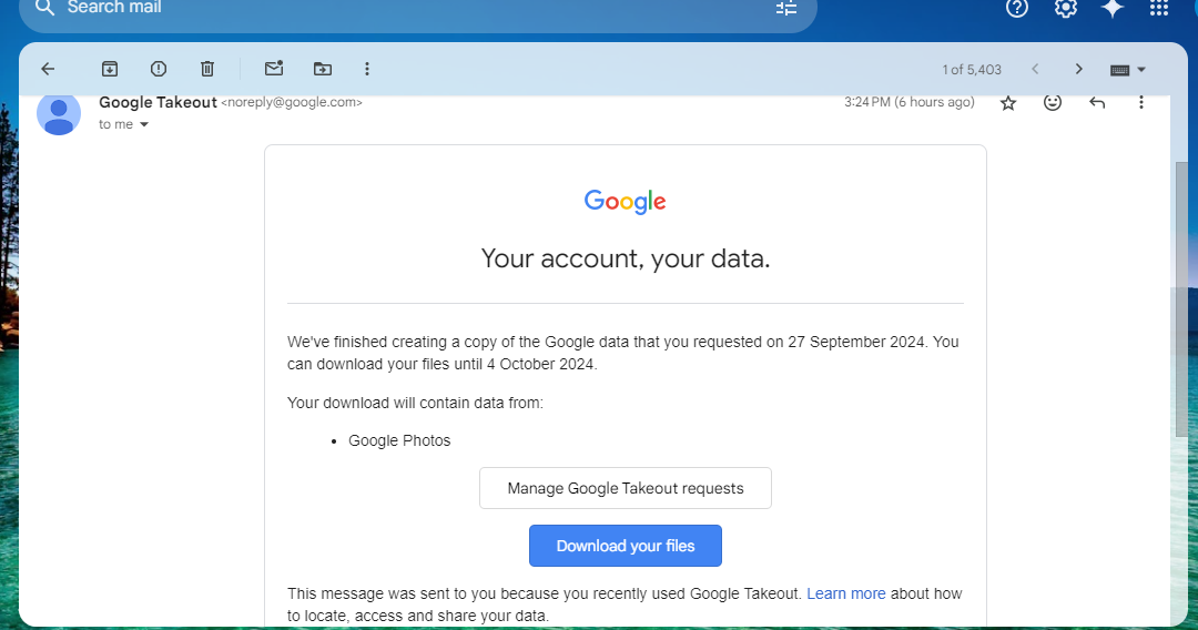 ایمیل Google Takeout