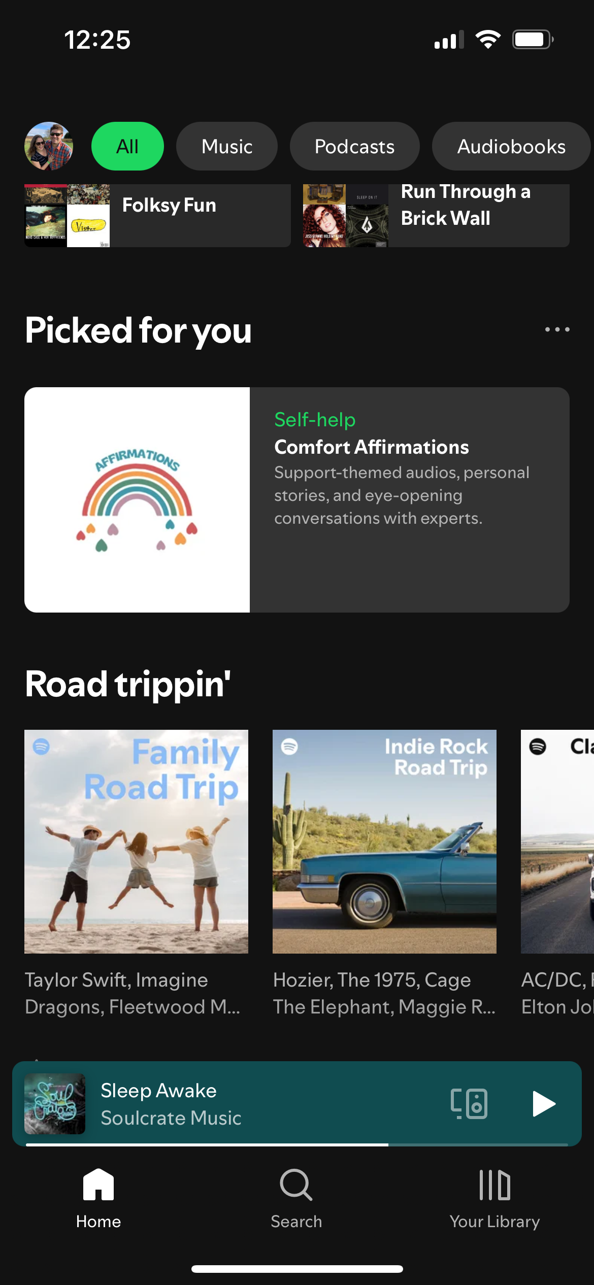 A screenshot of the Road Trippin' playlists recommended by Spotify.