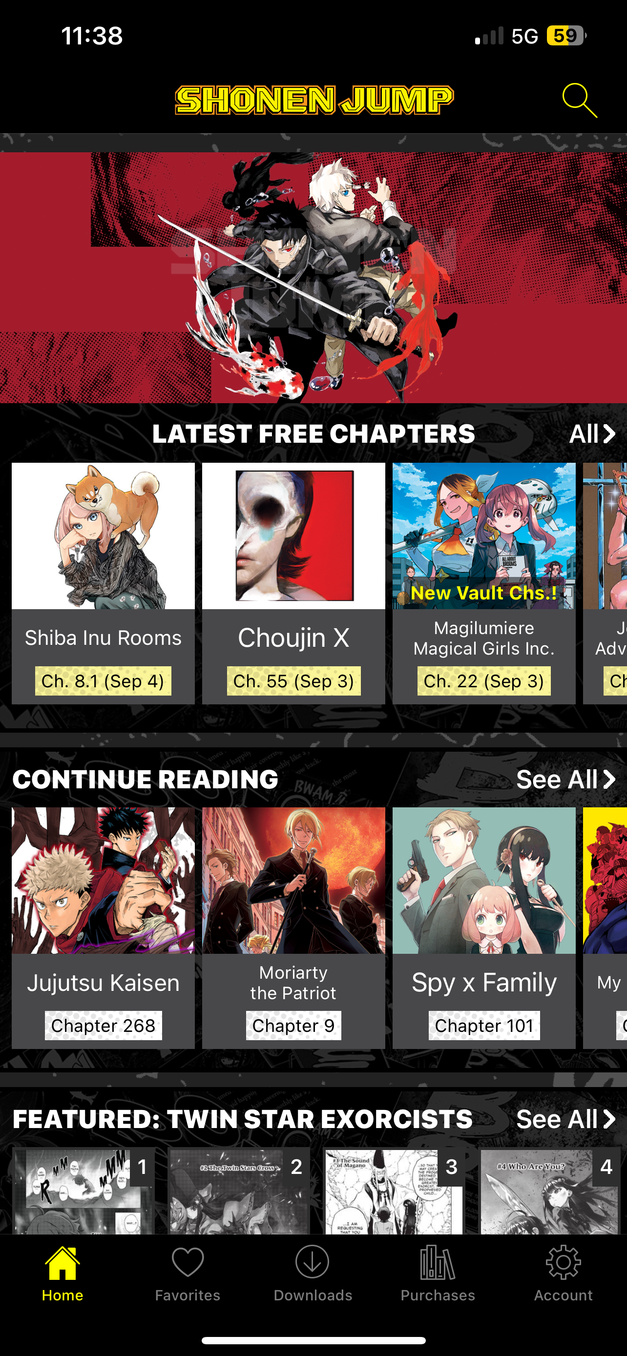 Shonen Jump app home page