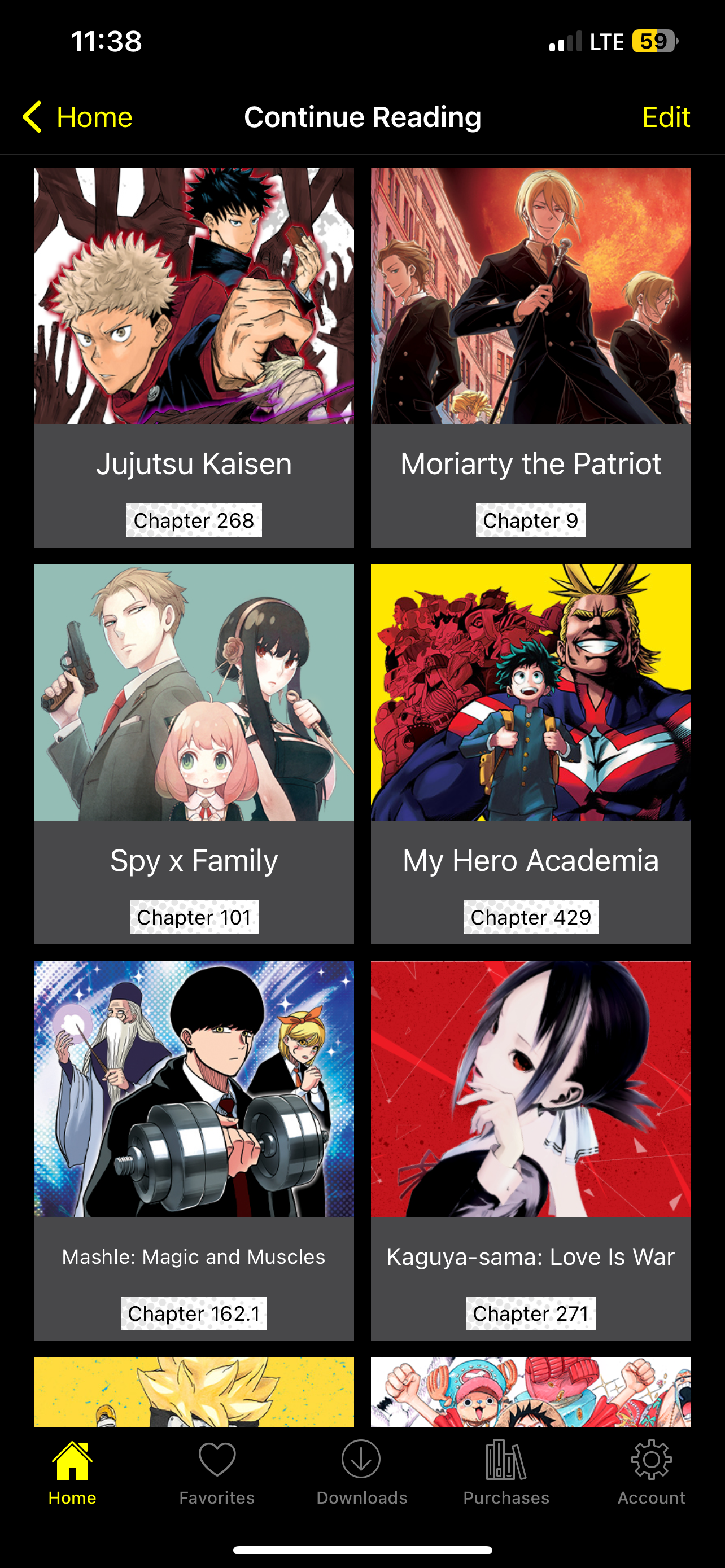 Shonen Jump app showing titles including Spy x Family