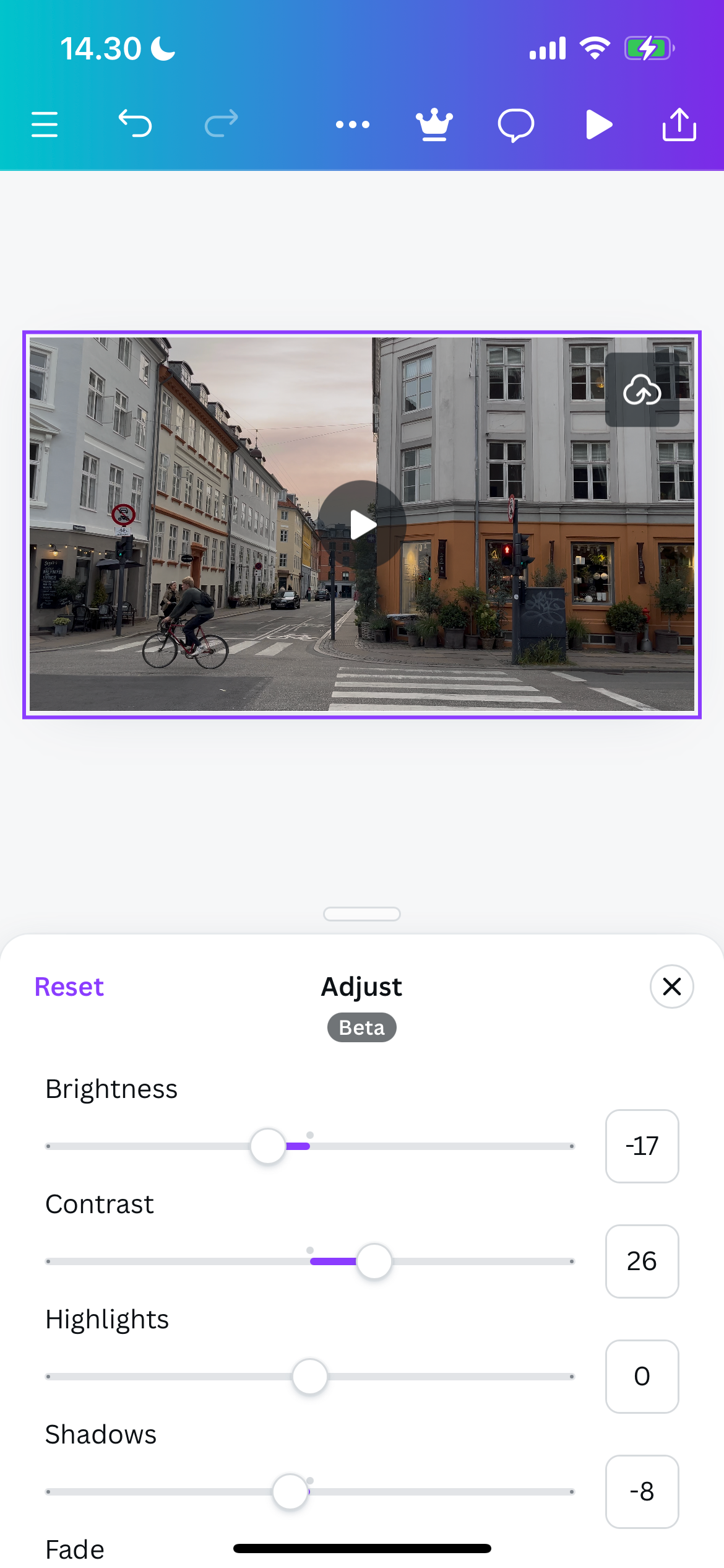 adjustment sliders in canva