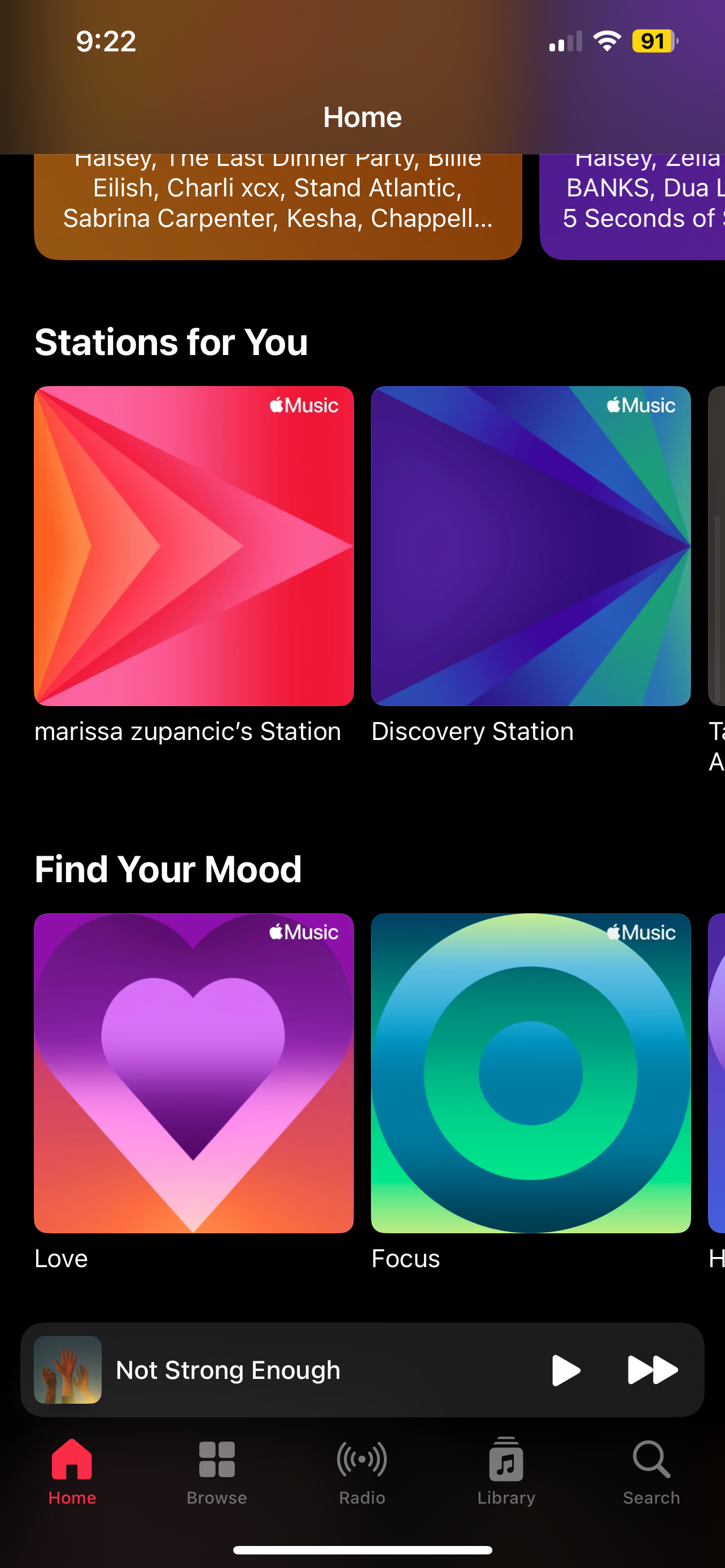 Personal stations on Apple Music including discovery station