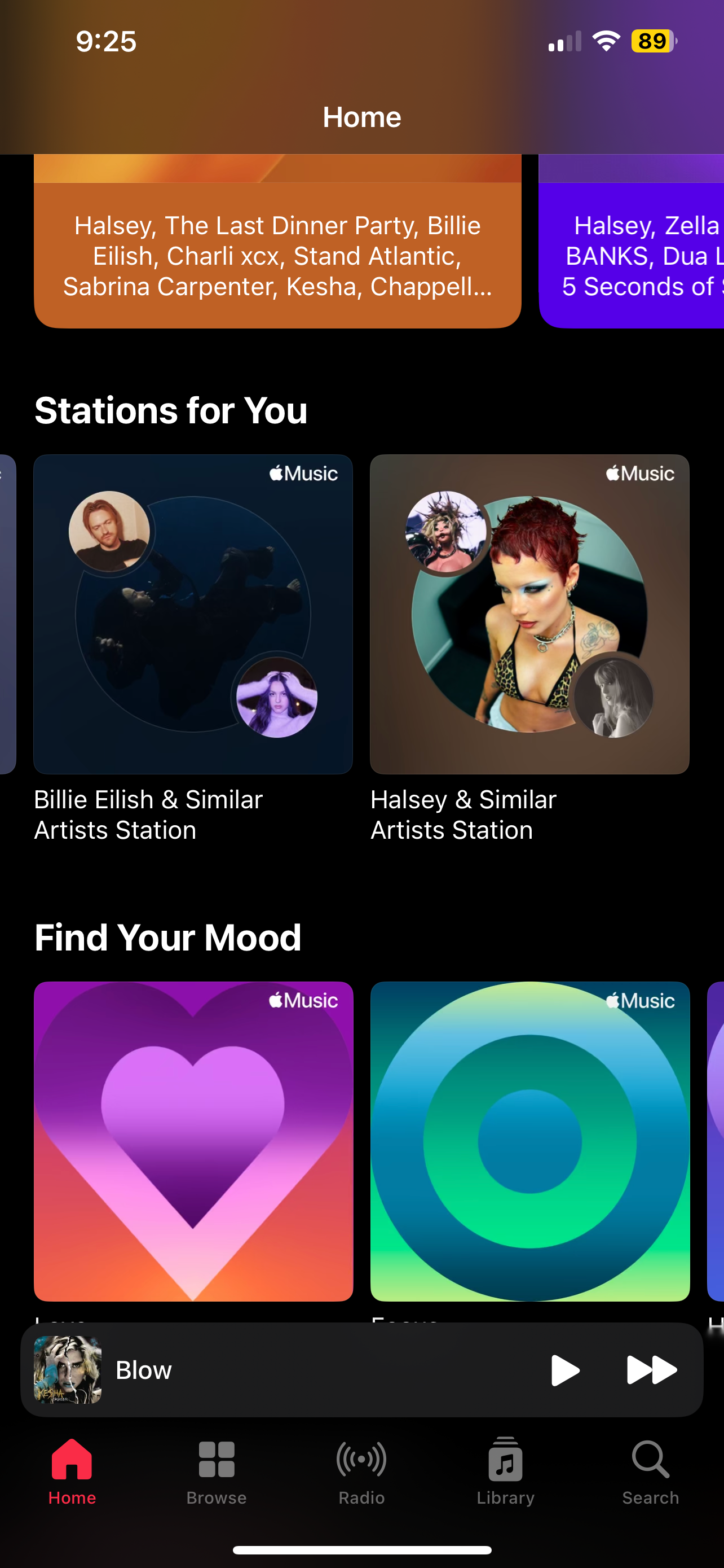 Artist Stations on Apple Music featuring Billie Eilish and Halsey