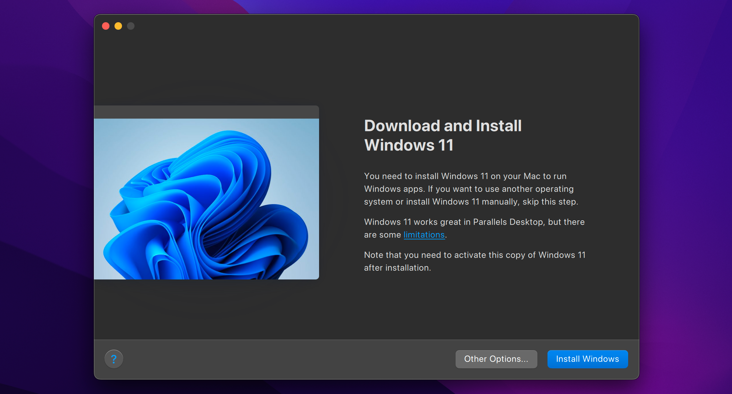 Install windows 11 in Parallels Desktop on Mac