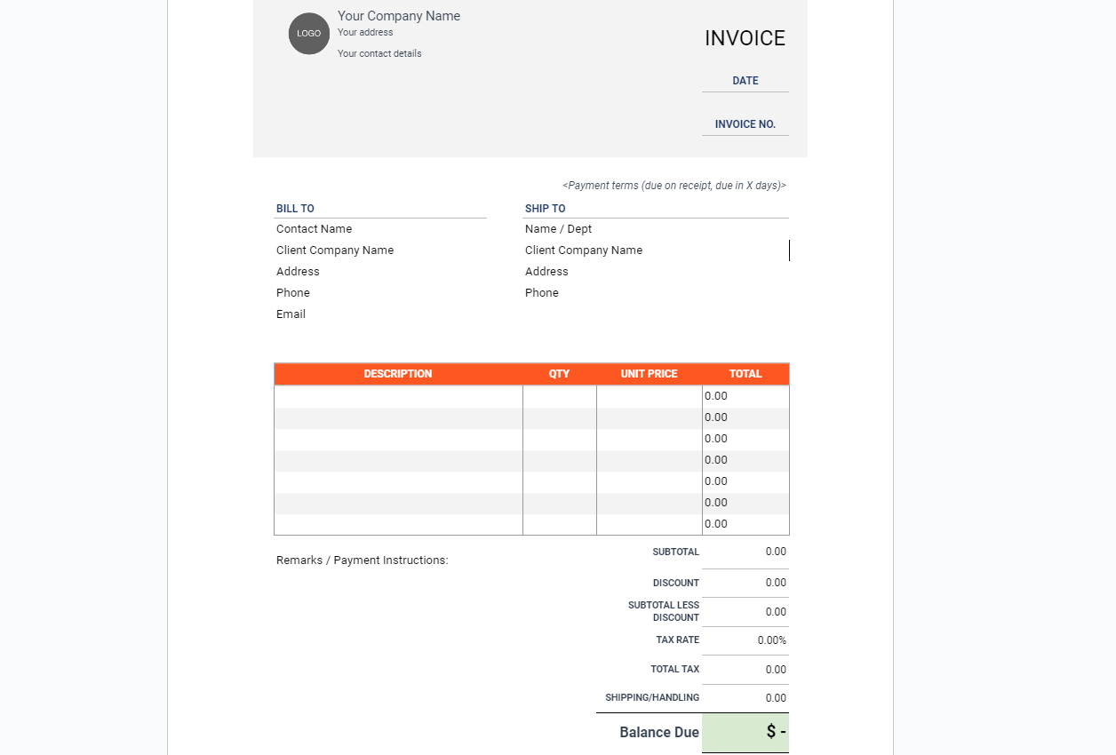 Invoice Simple Letterhead template