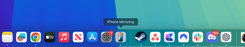 آیکون Mirroring آیفون در داک