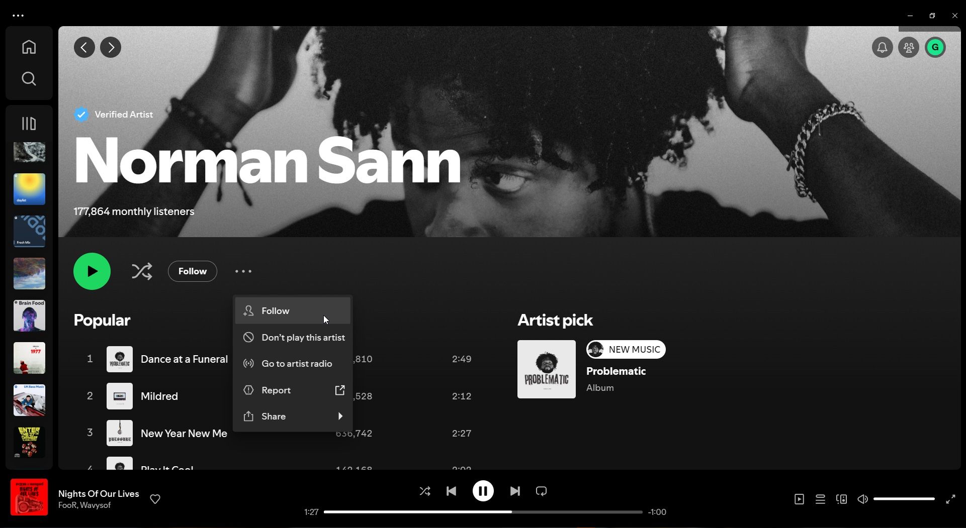 liking and following norman sann on spotify