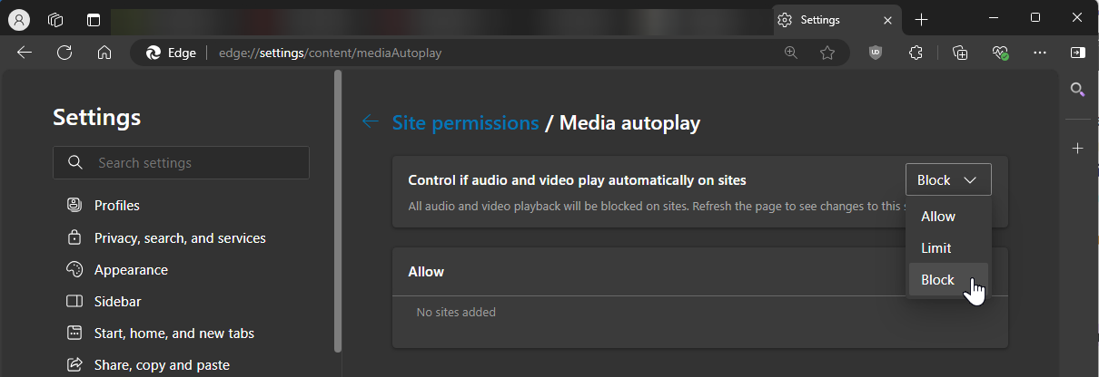 Microsoft Edge Media Autoplay Block