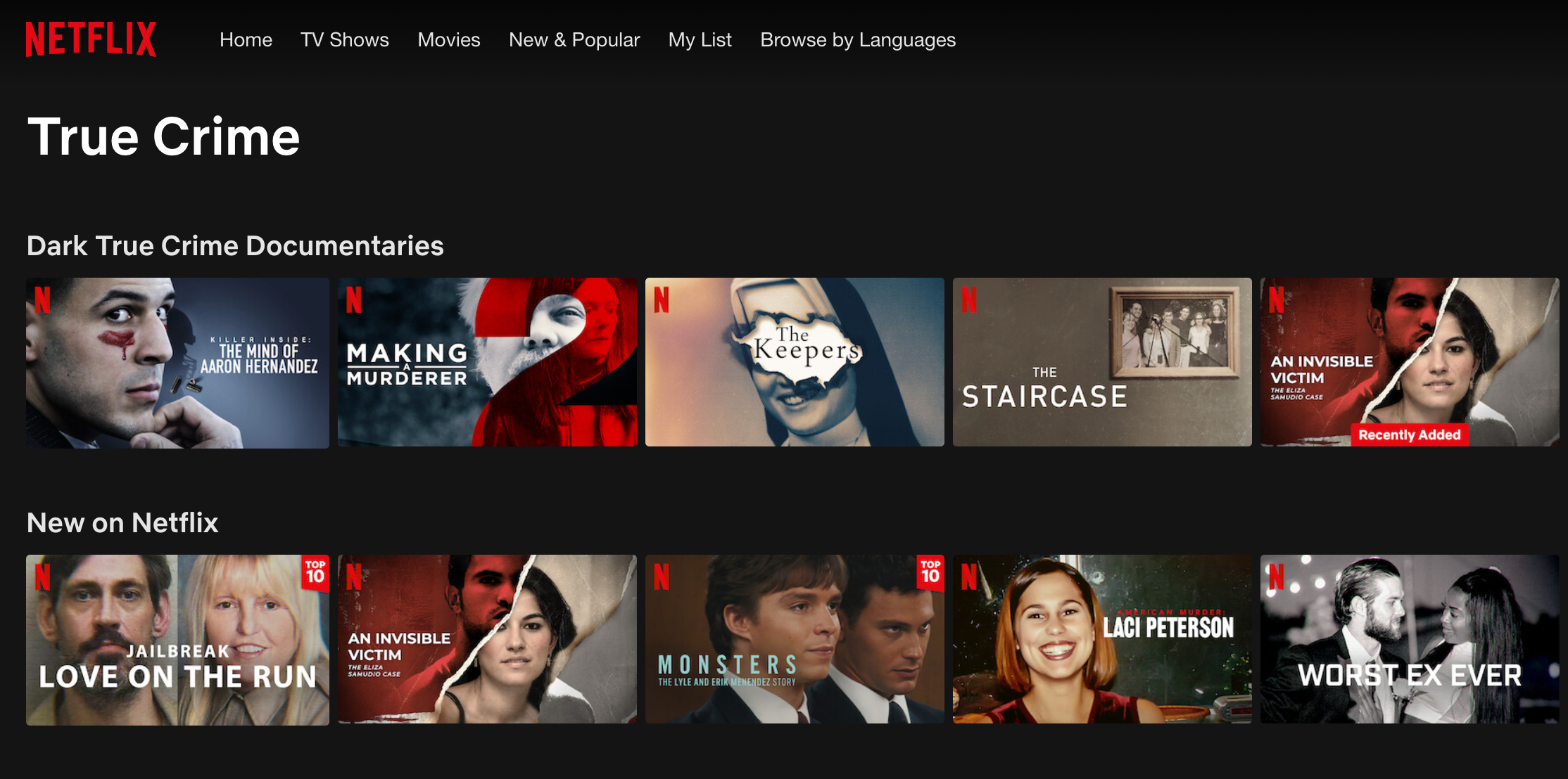 True-crime title features on two Netflix carousels