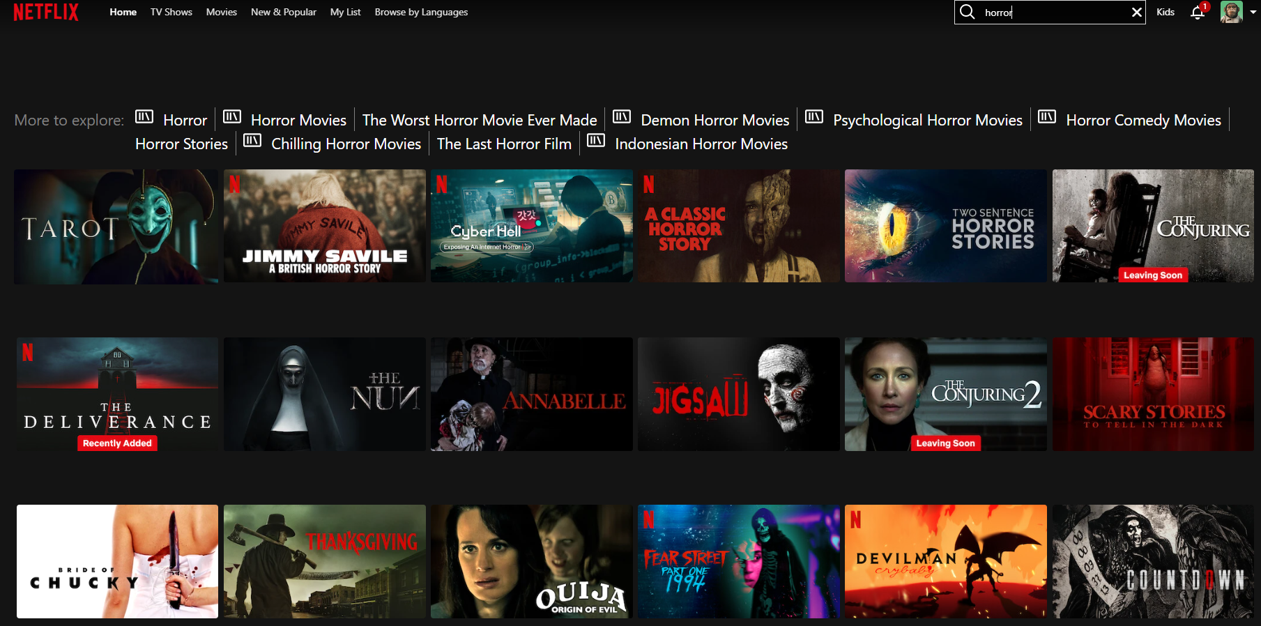 List of Netflix's horror movie selection