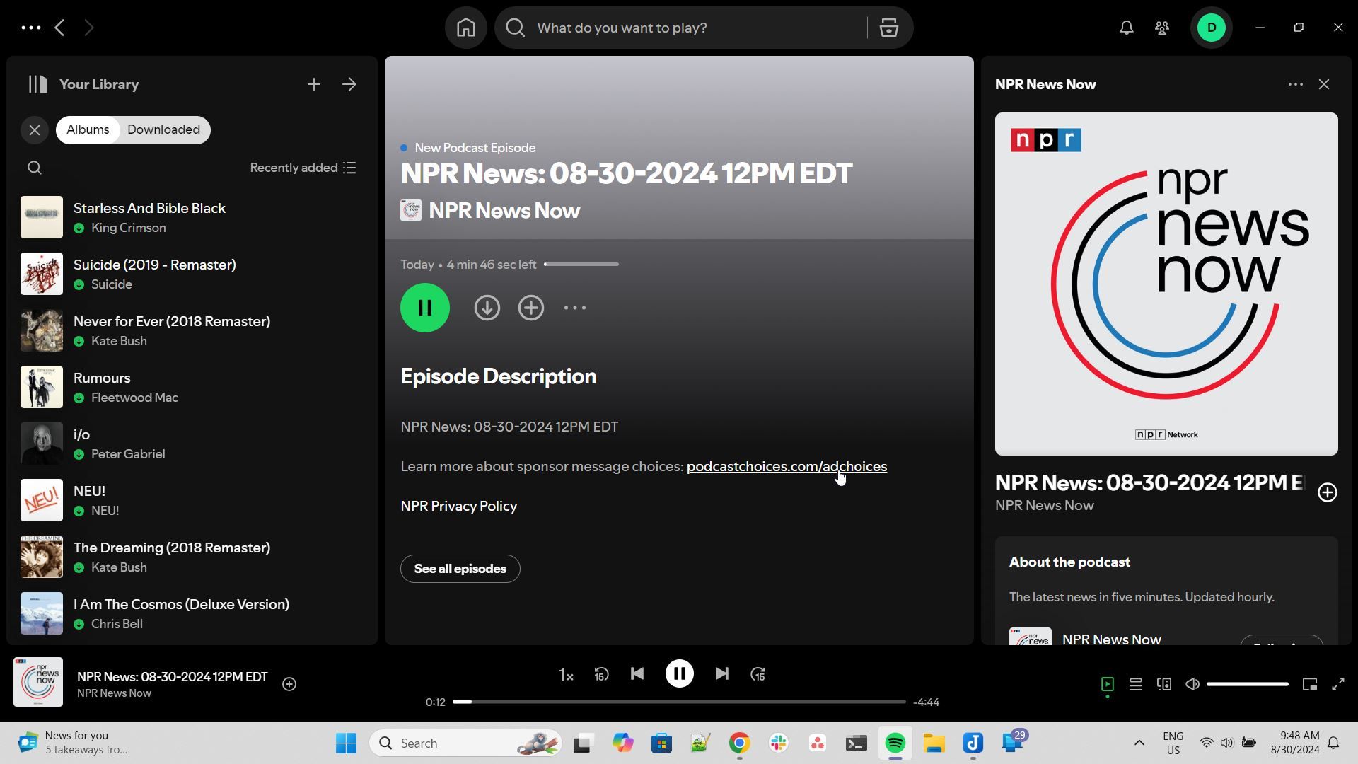 پادکست NPR News Now در Spotify در حال پخش است