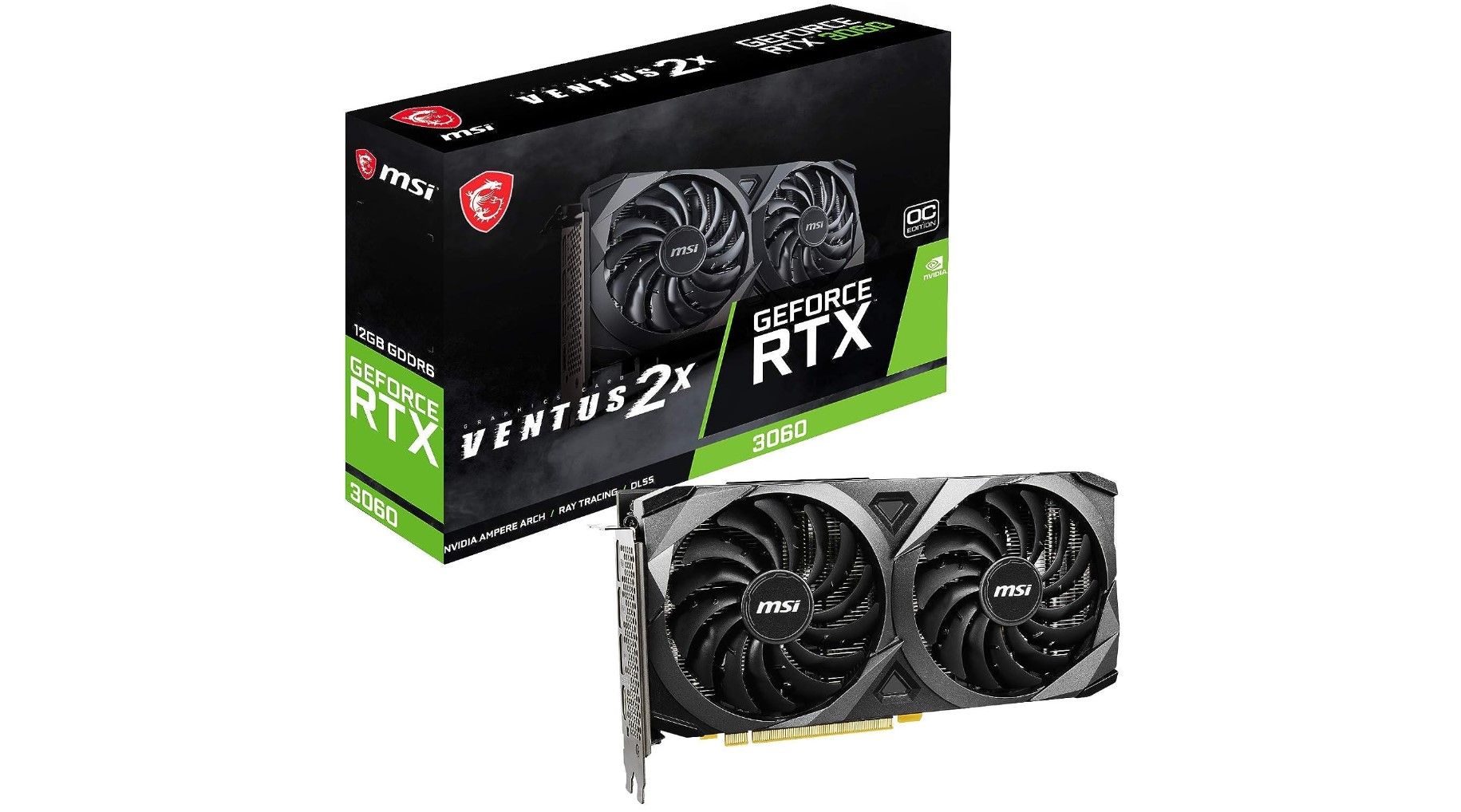 nvidia rtx 3060 در کنار جعبه اصلی