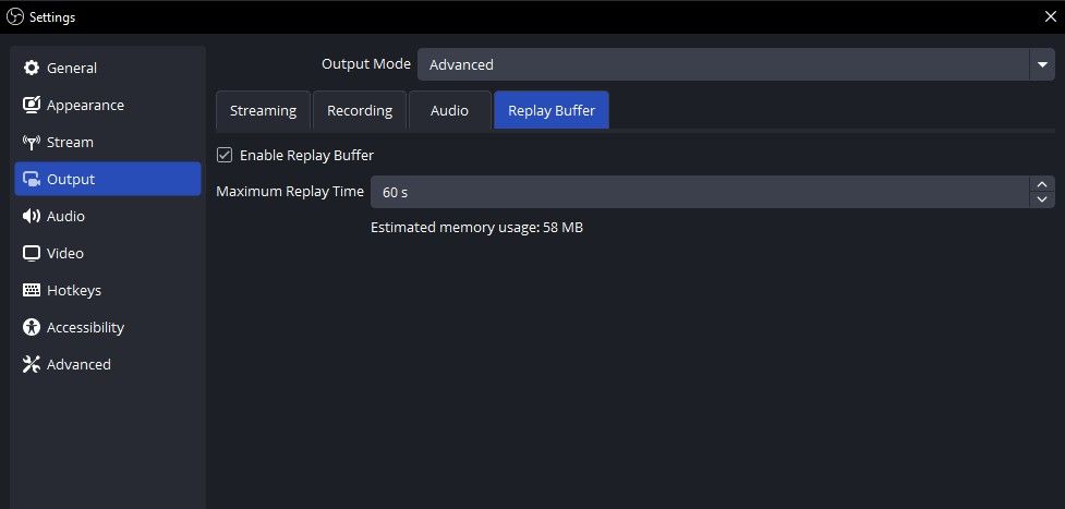 تنظیمات OBS برای Replay Buffer