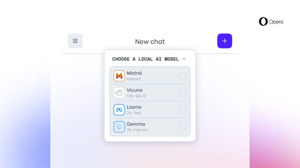 opera aria ai with custom llm drop down menu