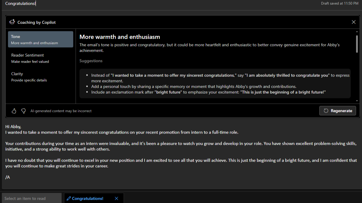 آموزش ایمیل توسط Copilot در Outlook