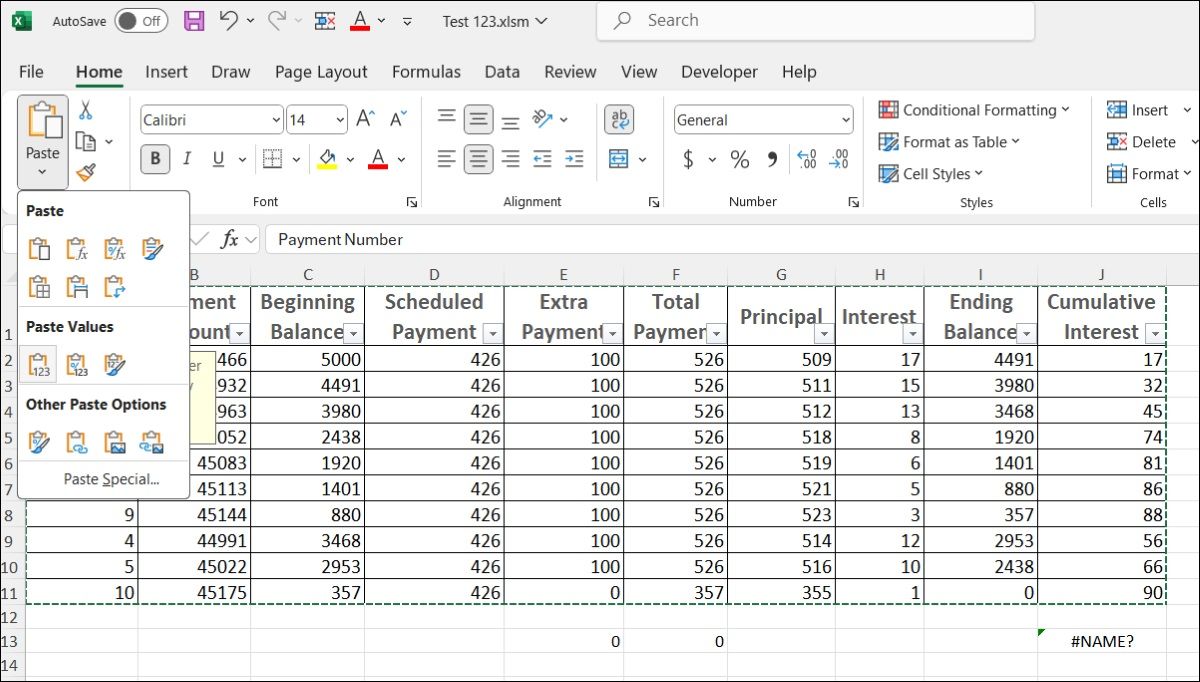 Paste Values in Excel