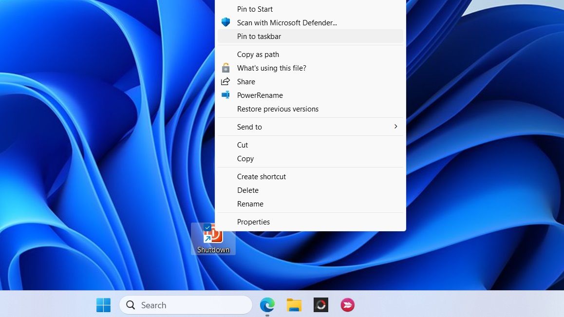 Pin Shutdown Shortcut to Taskbar