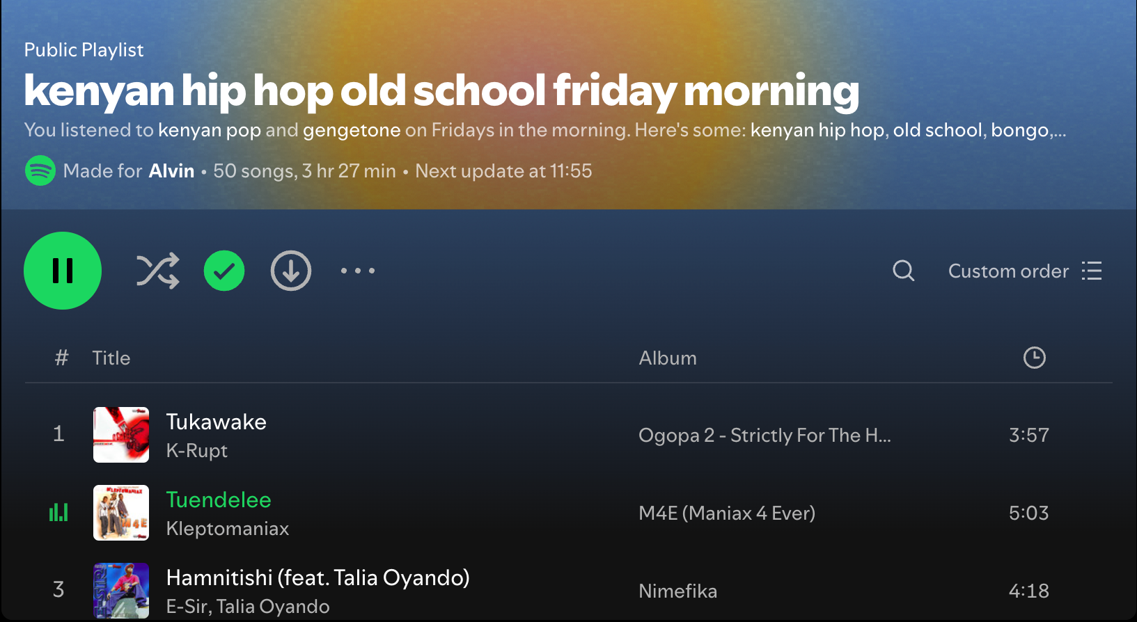 Playing music in Spotify's Daylist playlist