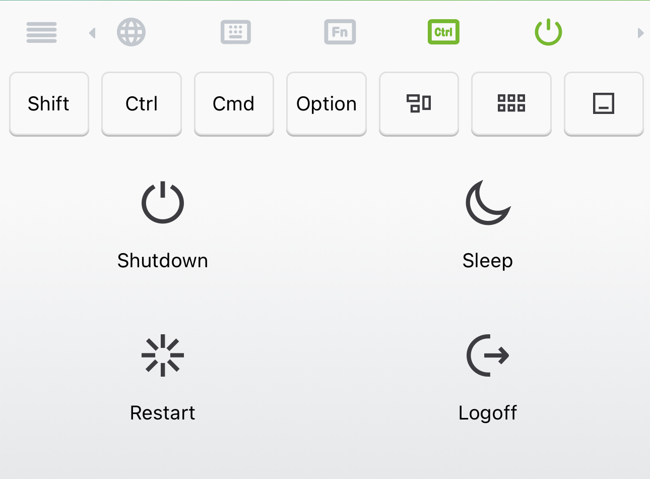 Power Options in the Remote Mouse app