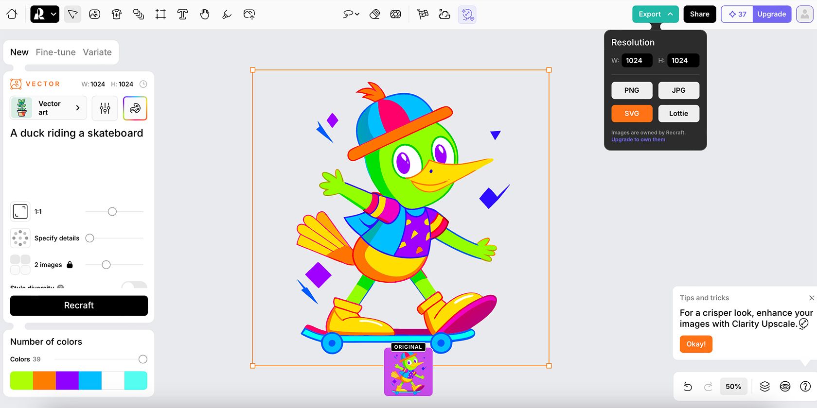 Recraft AI Vector Generator with Duck Vector