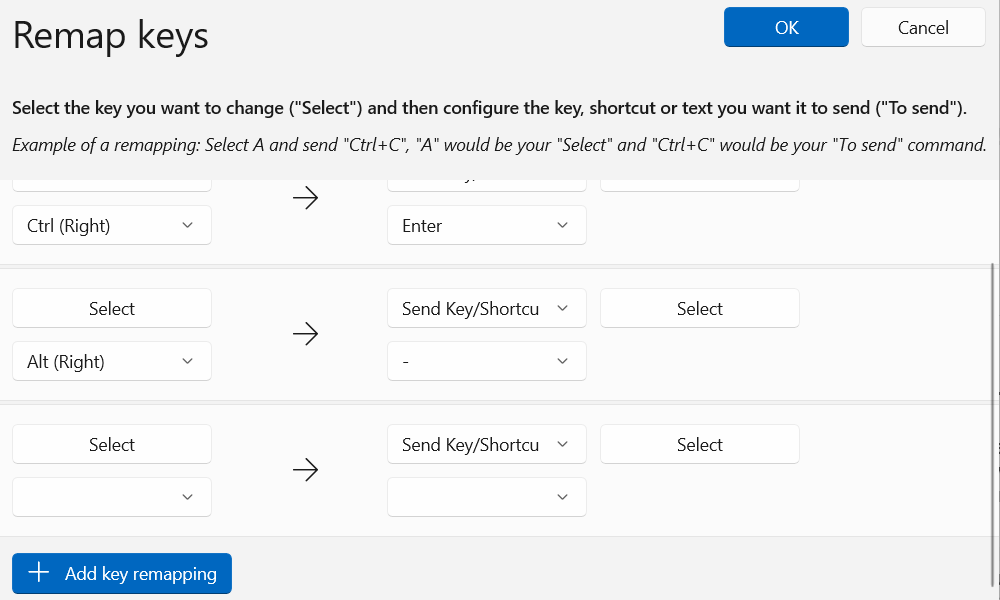 Remapping keys on Windows using PowerToys.