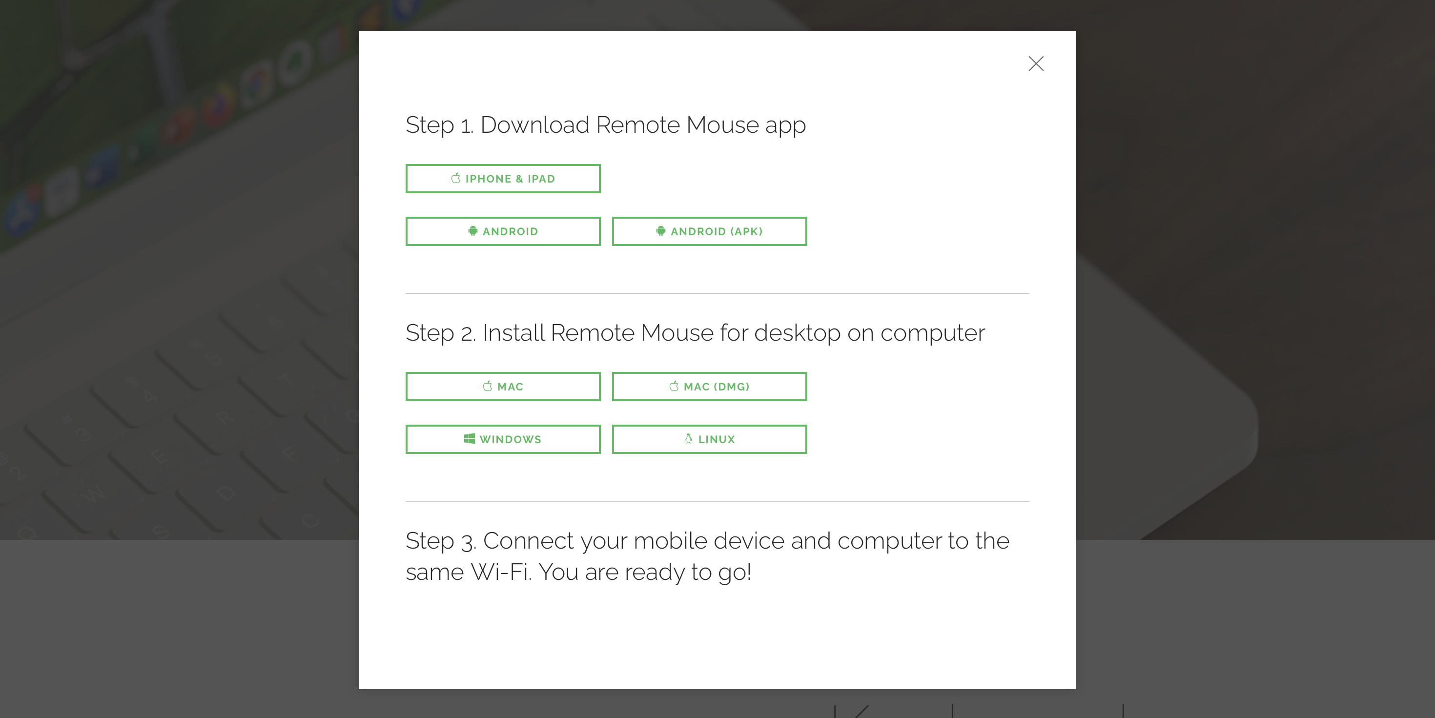 Remote Mouse's Installation page