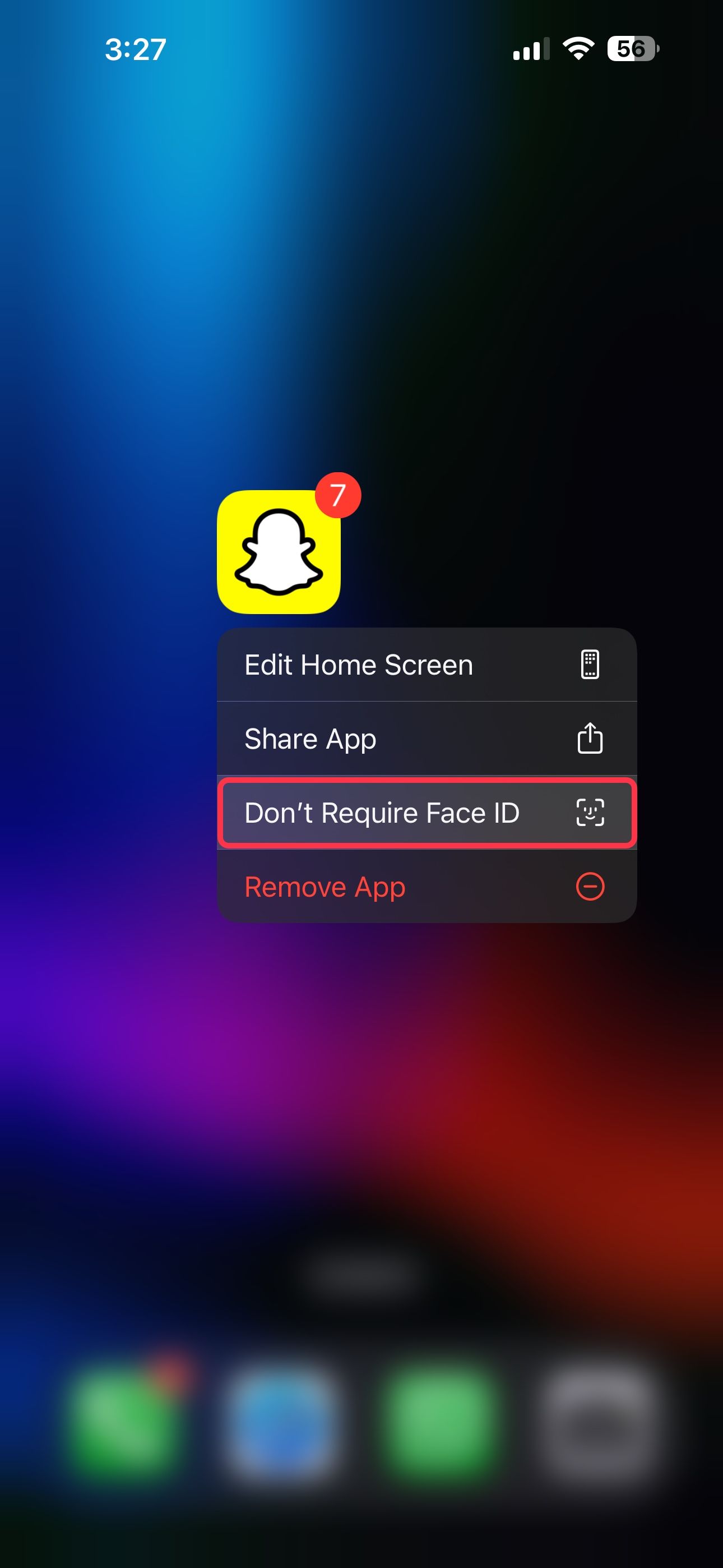 Don't Require Face ID option in iOS 18's quick action menu