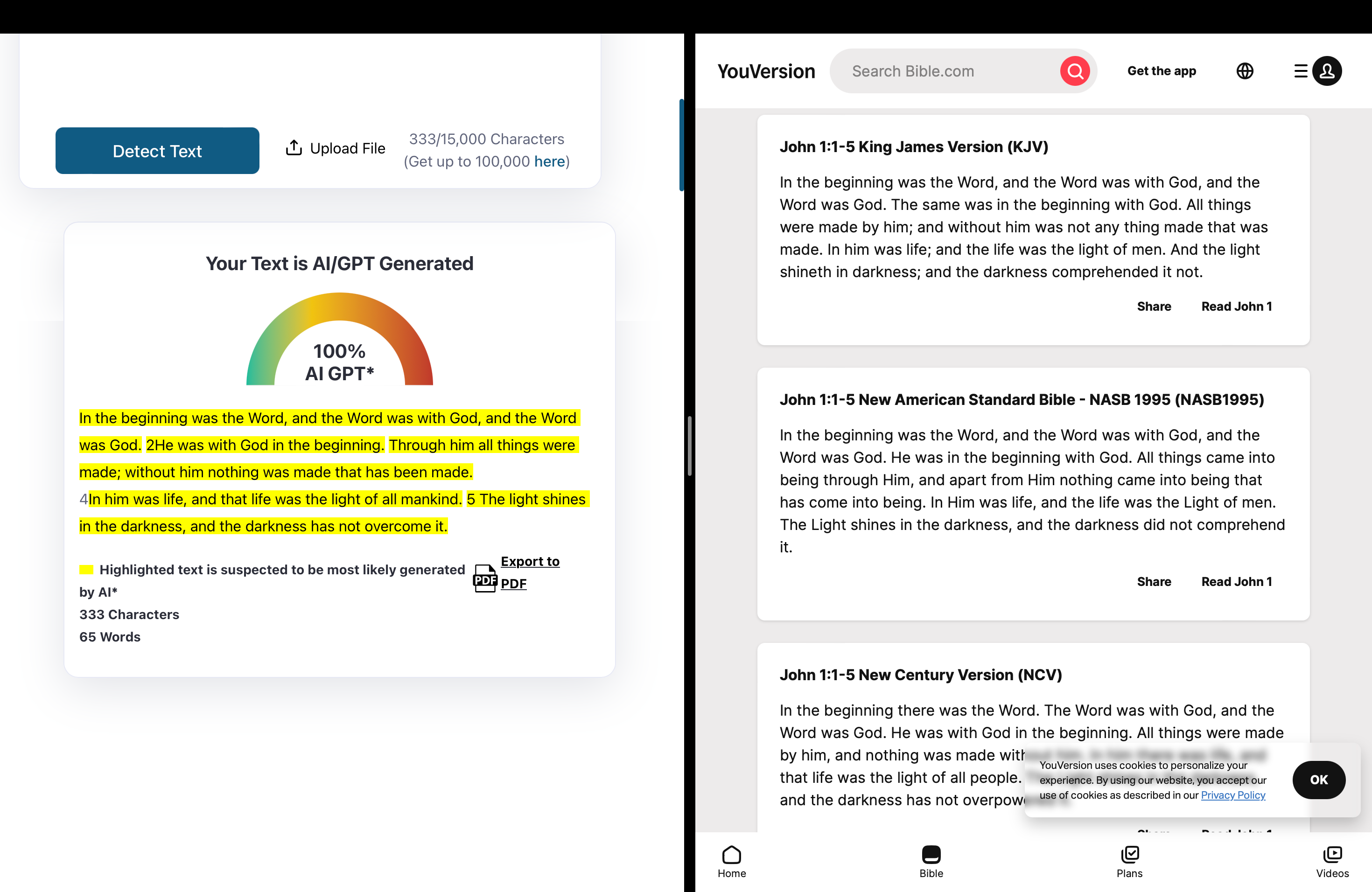 Running the Bible through an AI detector