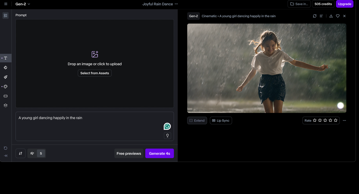 Runway's dashboard showing how to create a video from text