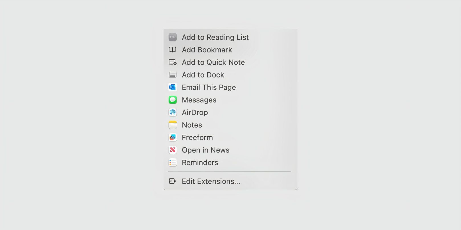 Safari presents an option to add an article or web page to a Reading List