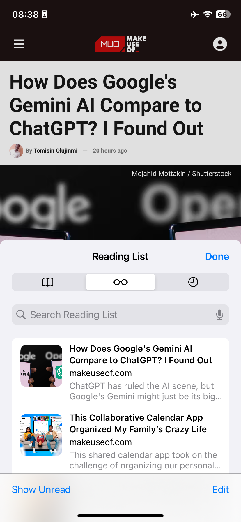 Safari has a tab that displays a user's Reading List