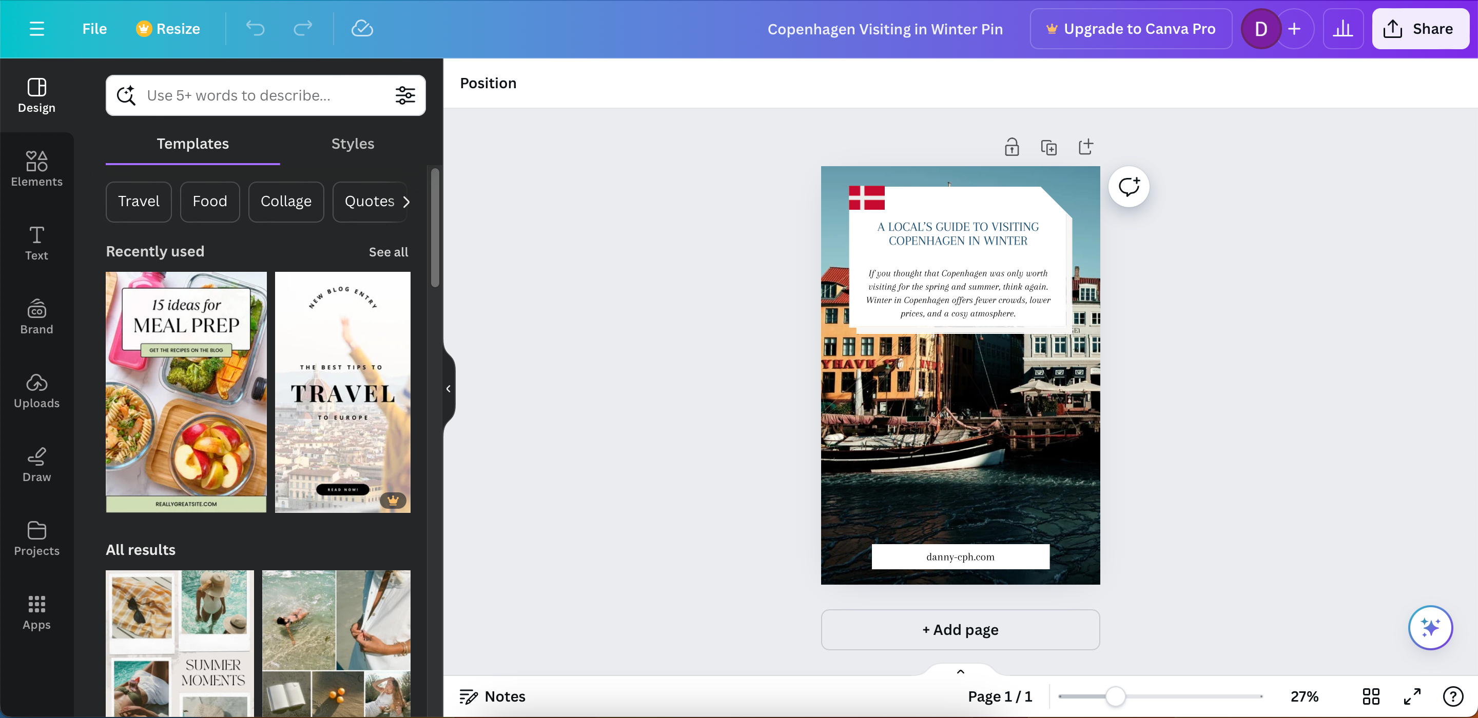 A Pinterest Pin Being Created in Canva