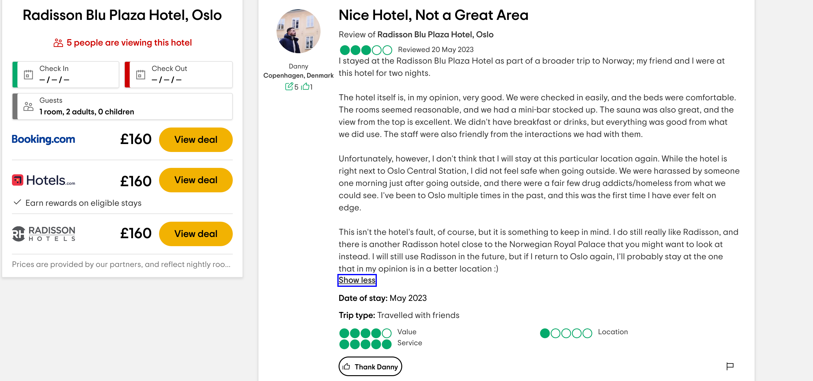 A hotel review on Tripadvisor