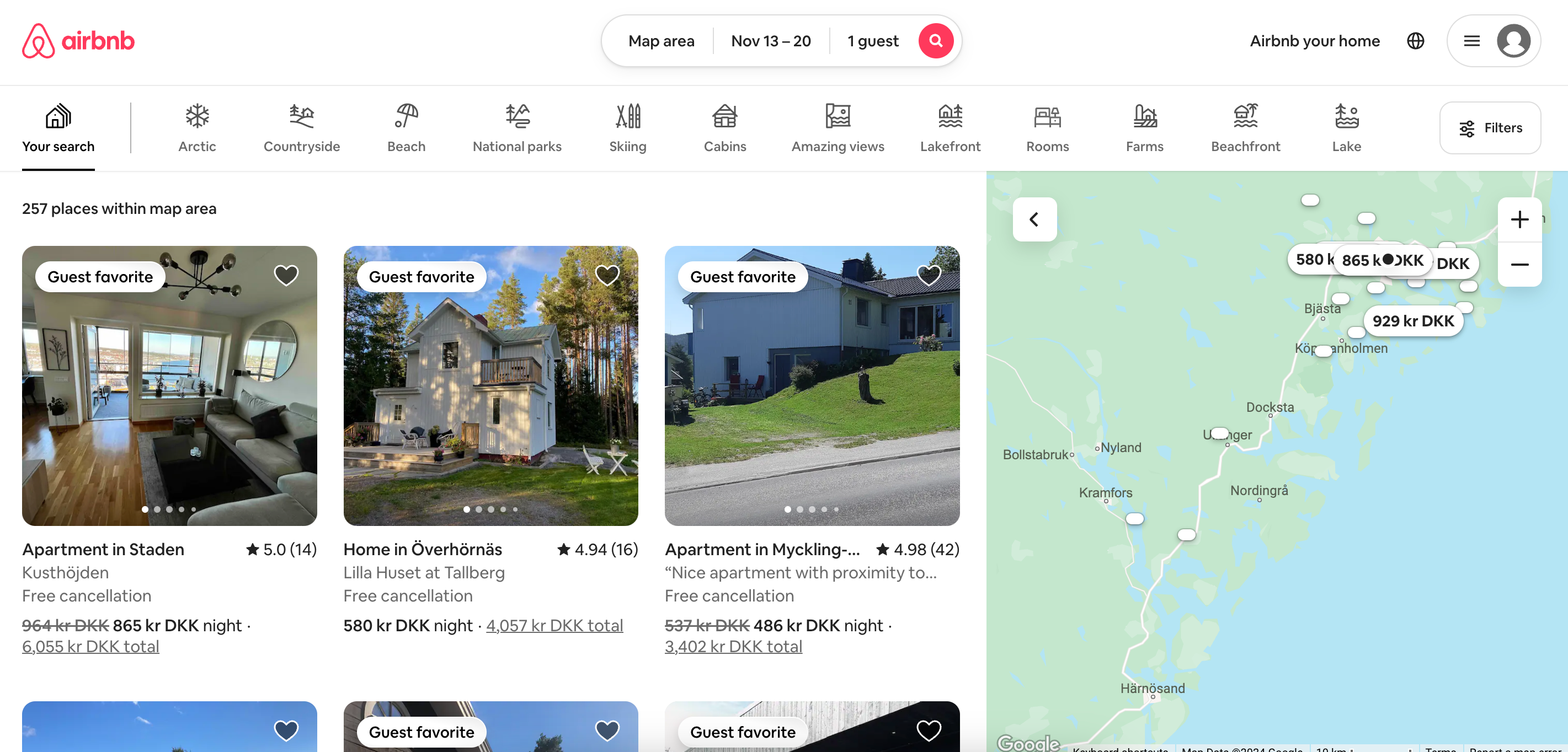 Listings available on the Airbnb website