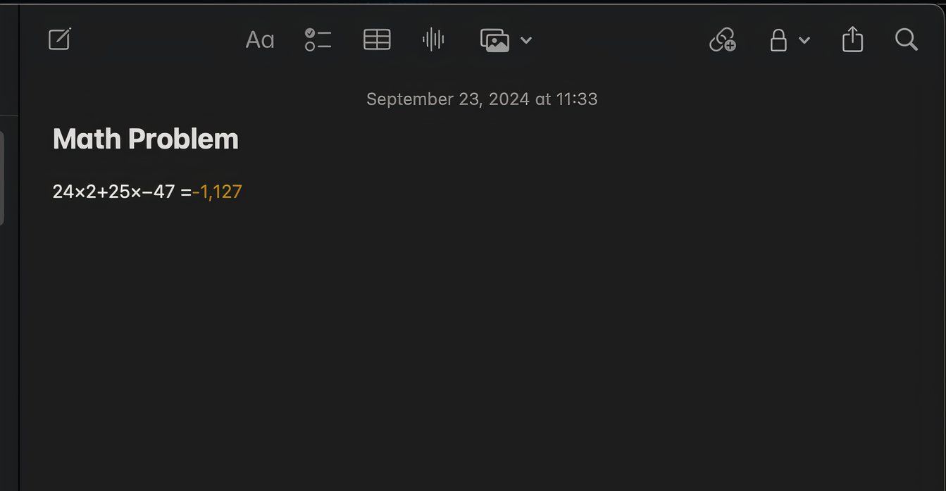 Math problem in Notes app. 