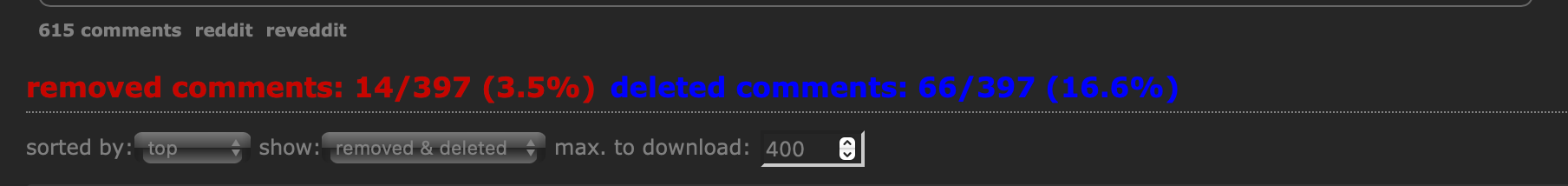 Unddit search results showing 14 removed comments out of 397