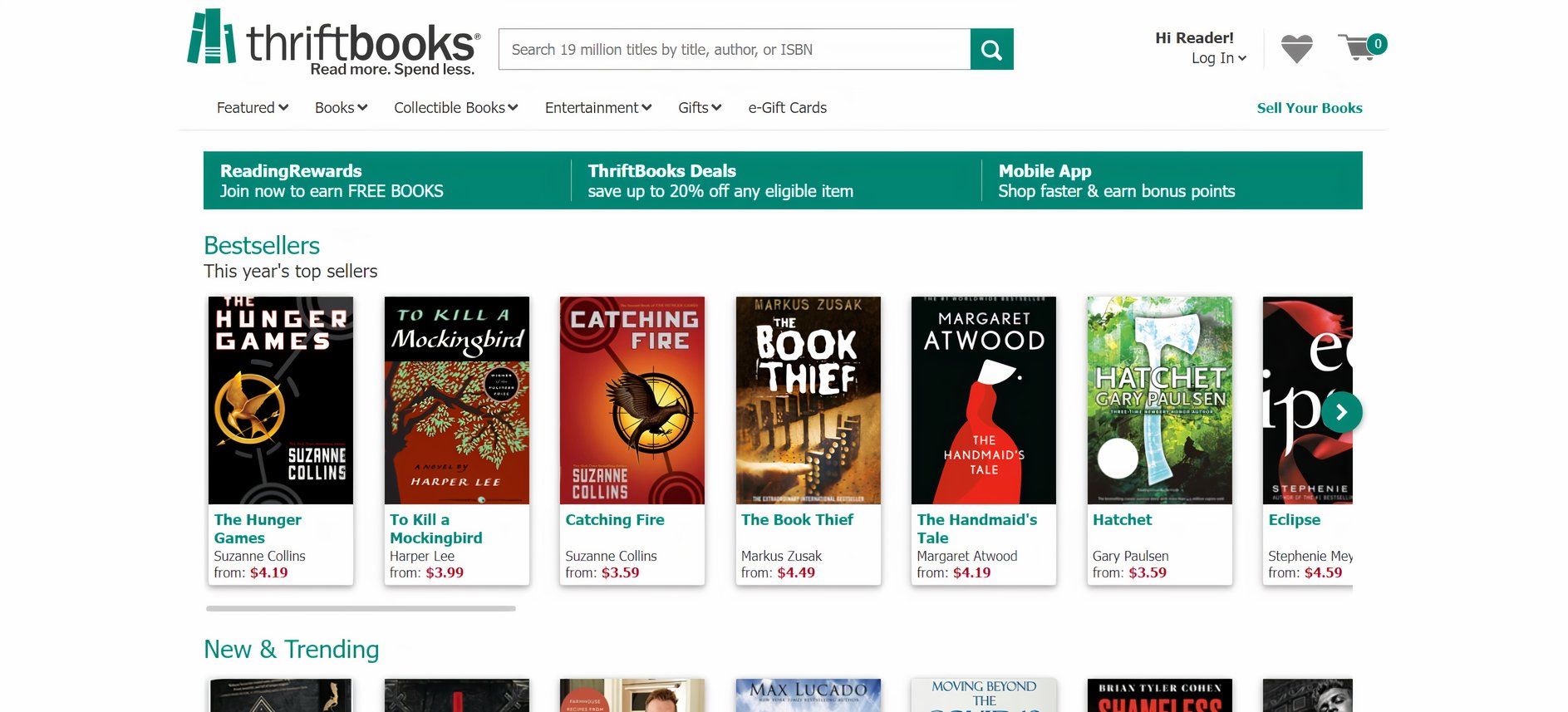 screenshot of thriftbooks homepage