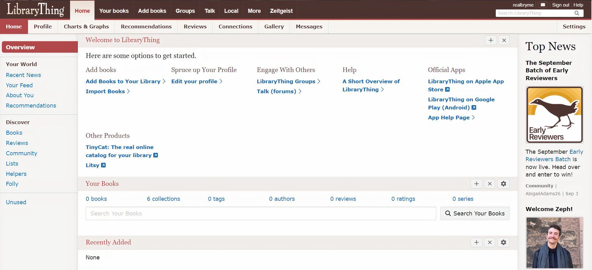 screenshot showing librarything homepage